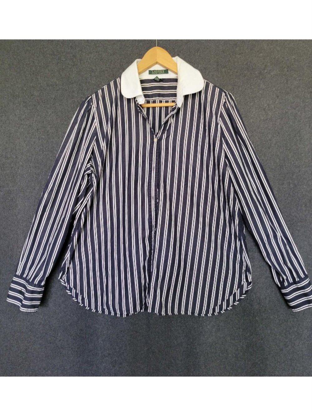 Lauren RalphLauren Black White Pinstripe Button Up Poplin Dress Shirt Women’s XL